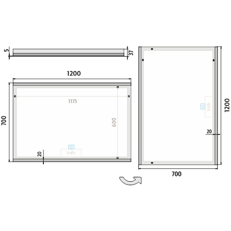 LED zrcadlo 1200x700 s dotykovým senzorem