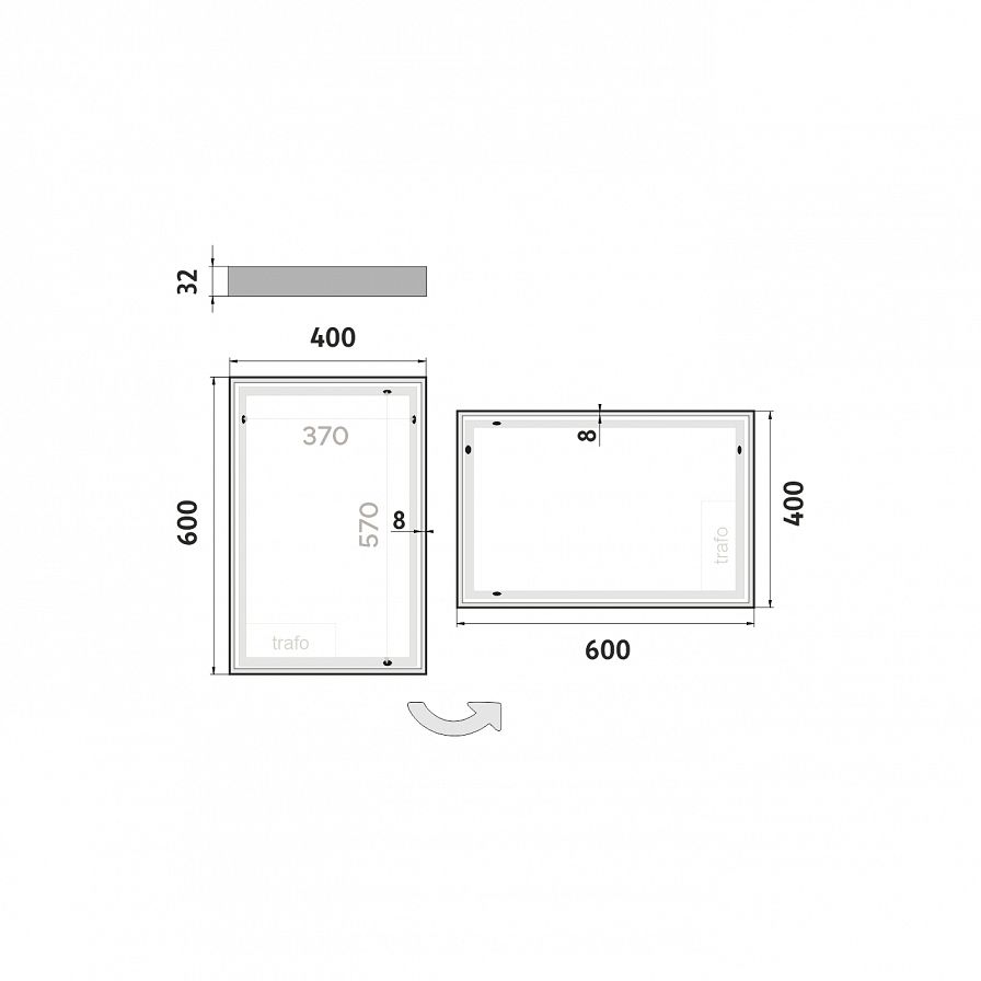 LED  mirror 400x600