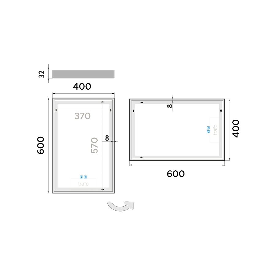 LED mirror 40 x 60, touch sensor