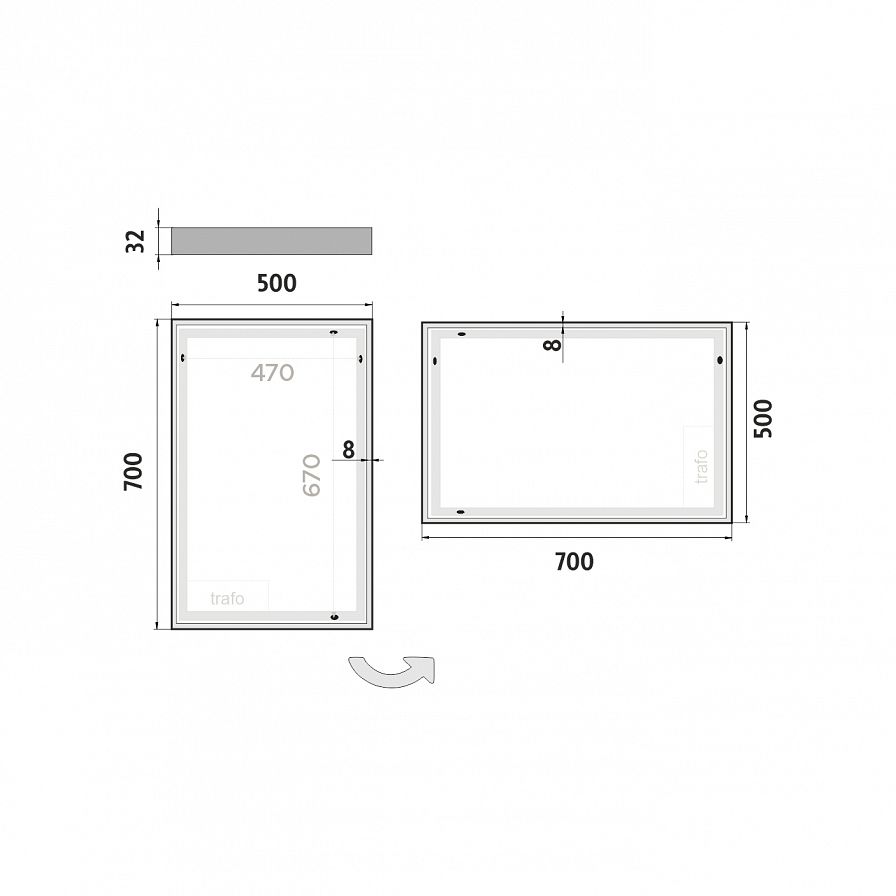 LED  mirror 500x700