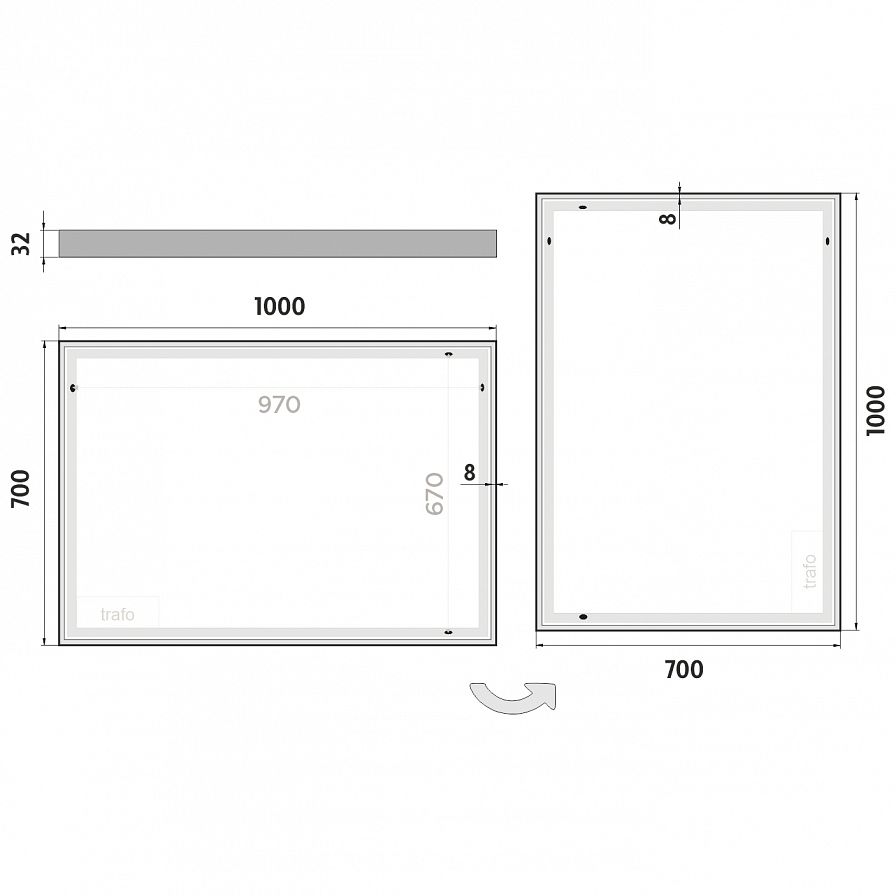 LED zrcadlo 1000x700