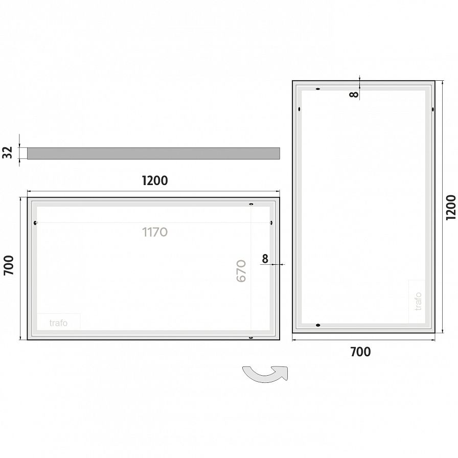 LED zrcadlo 1200x700