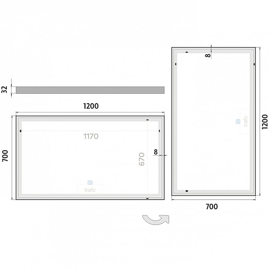 LED zrcadlo 1200x700 s dotykovým senzorem