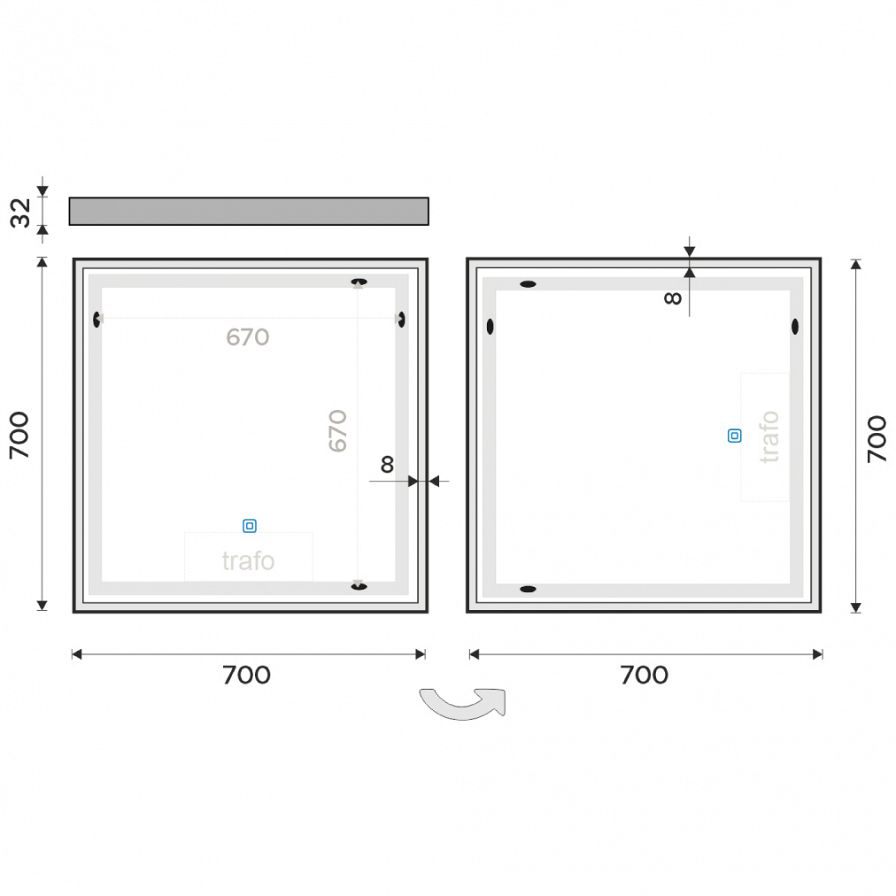 LED zrcadlo 700x700 s dotykovým senzorem