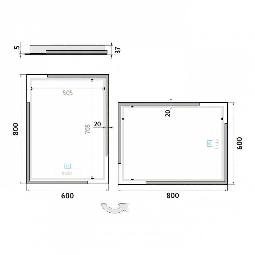 LED zrcadlo 600x800 s dotykovým senzorem
