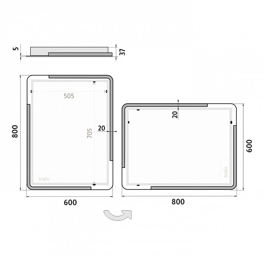 LED zrcadlo 600x800