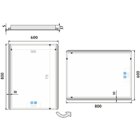 LED mirror 600x800 with two touch sensor