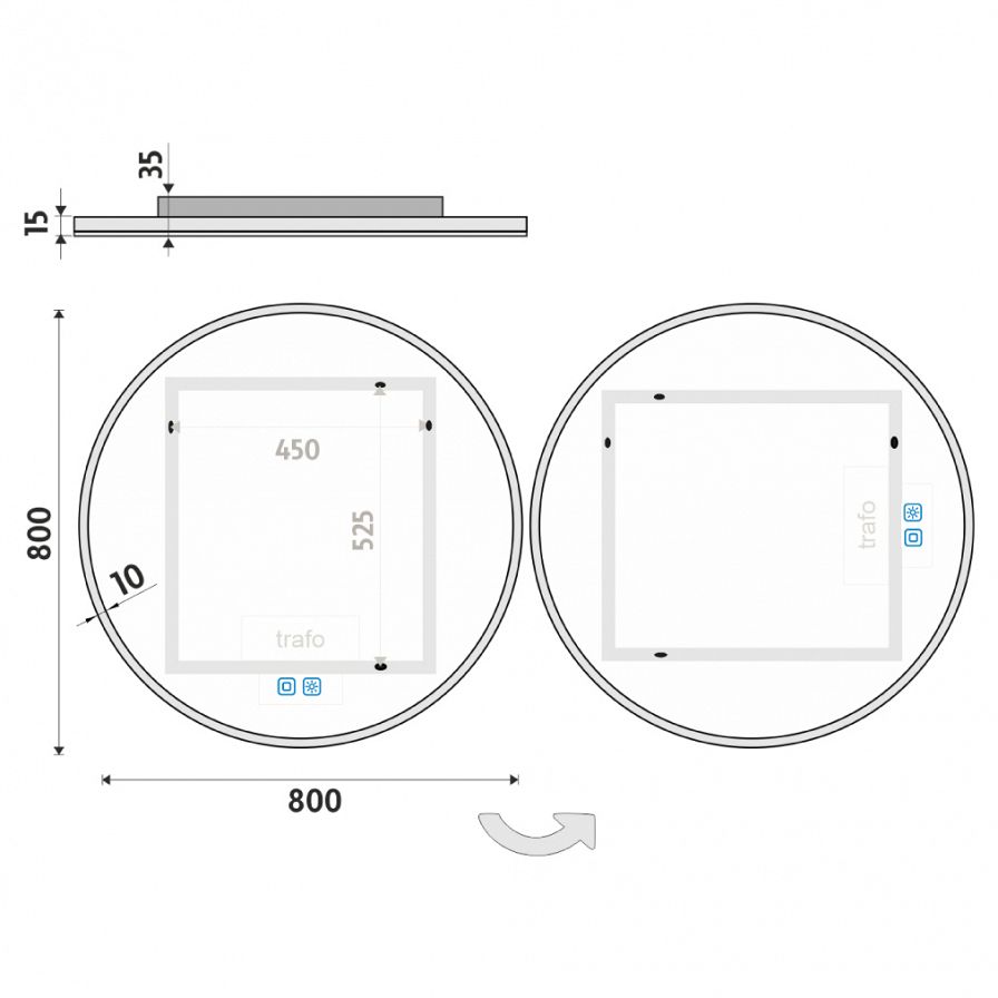 ROUND LED mirror dia. 800 with two touch sensor