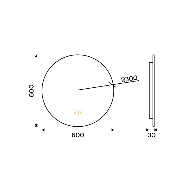 LED mirror with backlight, diameter 600, touch sensor