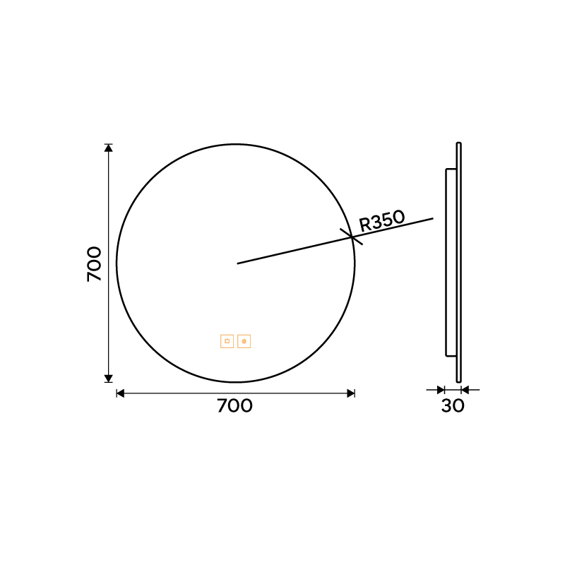 LED mirror with backlight, diameter 700, touch sensor