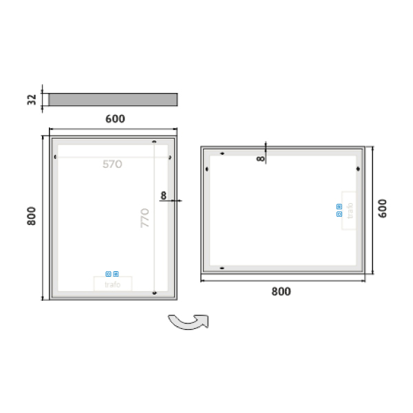 White LED mirror 600x800 with two touch sensor