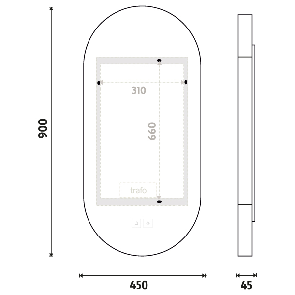 Bílé LED zrcadlo 450x900 se dvěma dotykovými senzory