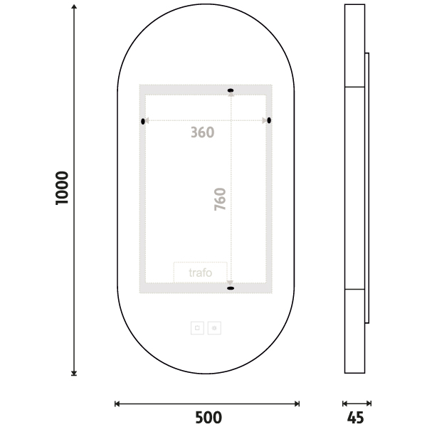 Bílé LED zrcadlo 500x1000 se dvěma dotykovými senzory
