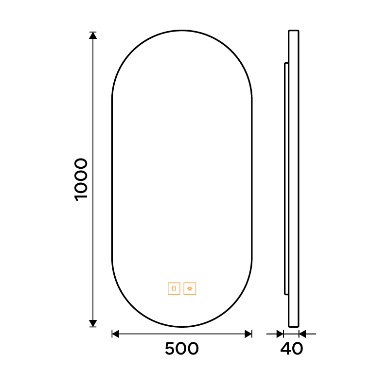 LED zrcadlo s podsvícením, 50 x 100, dotykový senzor