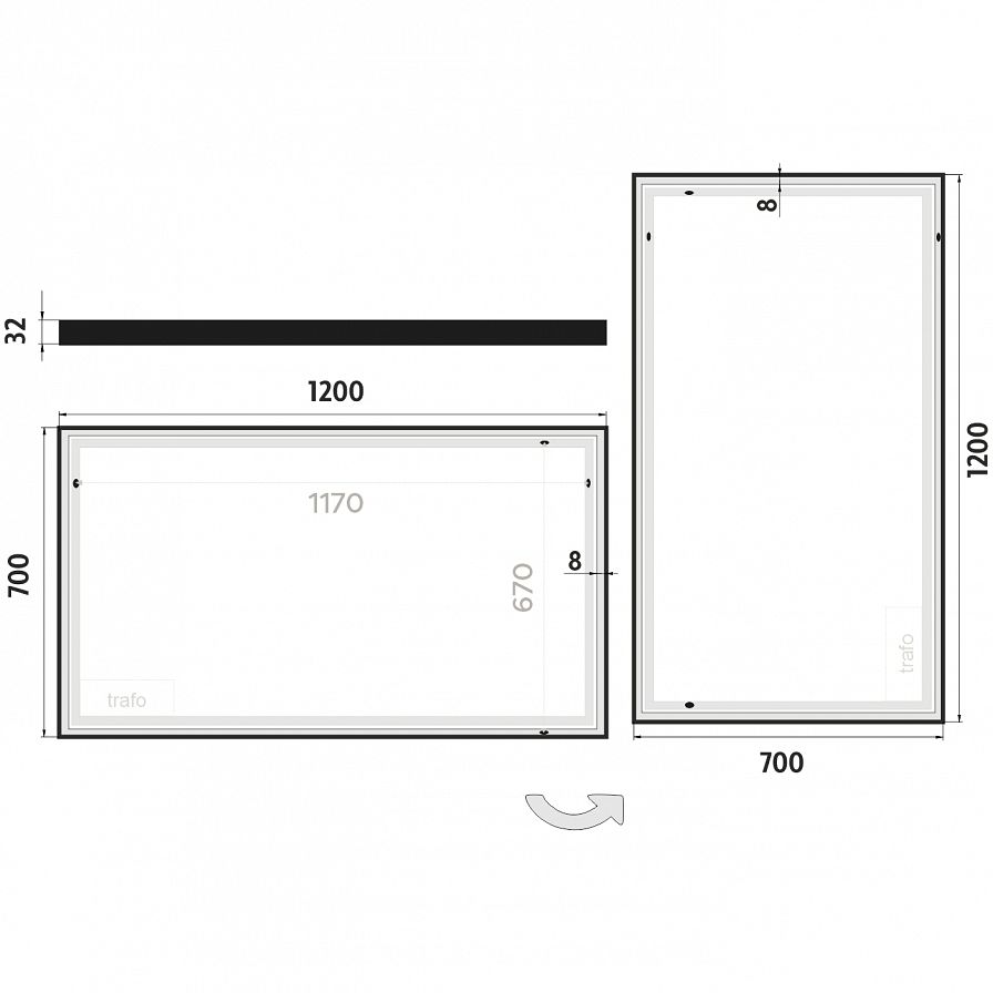 Black LED  mirror 1200x700