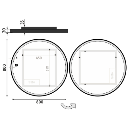 BLACK ROUND LED mirror dia. 800