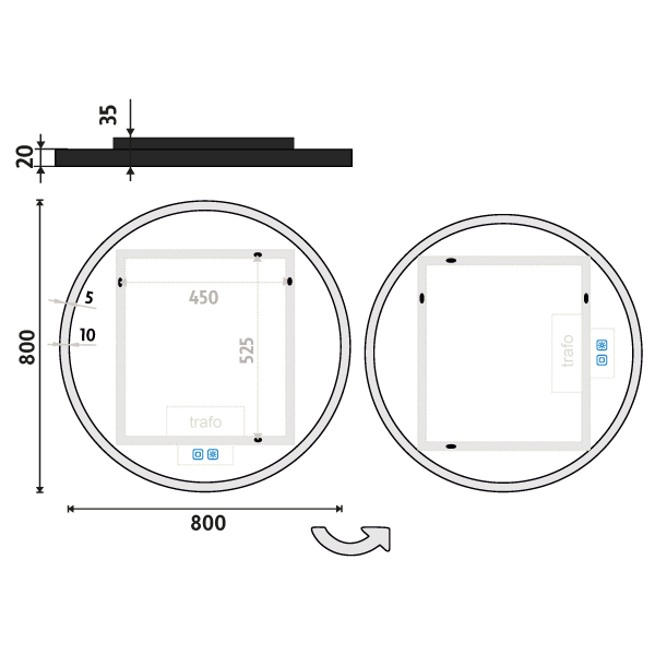 BLACK ROUND LED mirror dia. 800 with two touch sensor