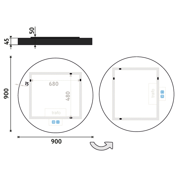 BLACK ROUND LED mirror dia. 900 with two touch sensor