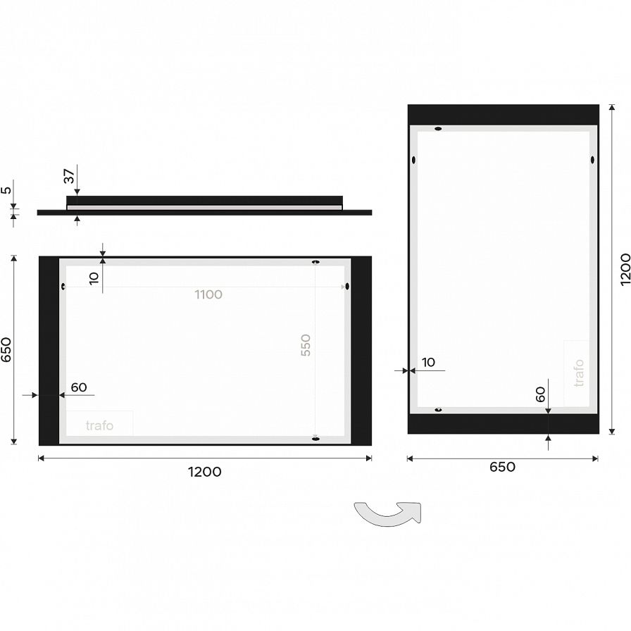 Black LED mirror 1200x650