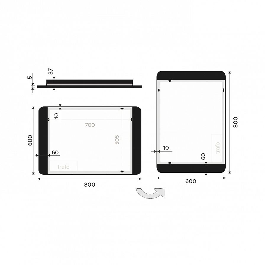 Černé LED zrcadlo 800x600