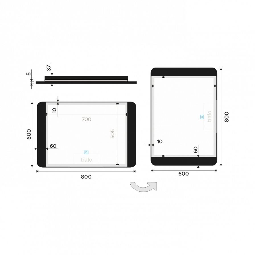 Black LED mirror 800x600 with touch sensor